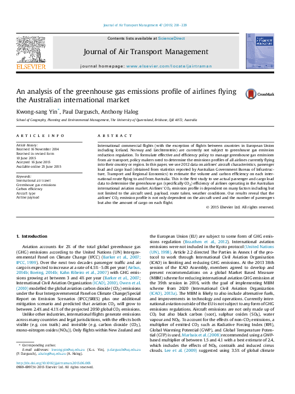 (PDF) An analysis of the greenhouse gas emissions profile of airlines ...