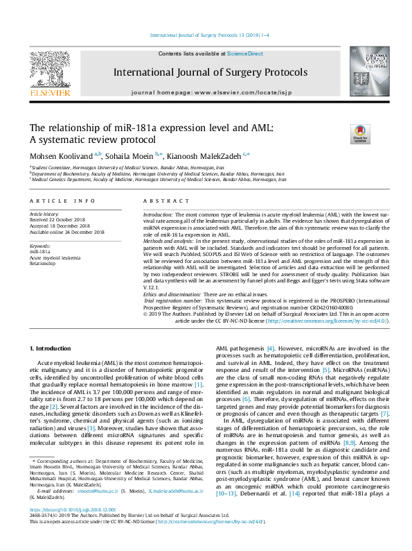 (PDF) The relationship of miR-181a expression level and AML: A ...