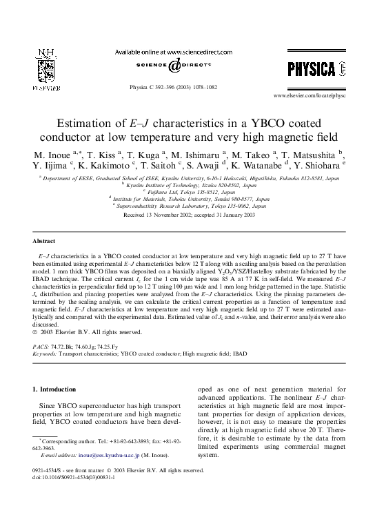 (PDF) Estimation of E–J characteristics in a YBCO coated conductor at ...