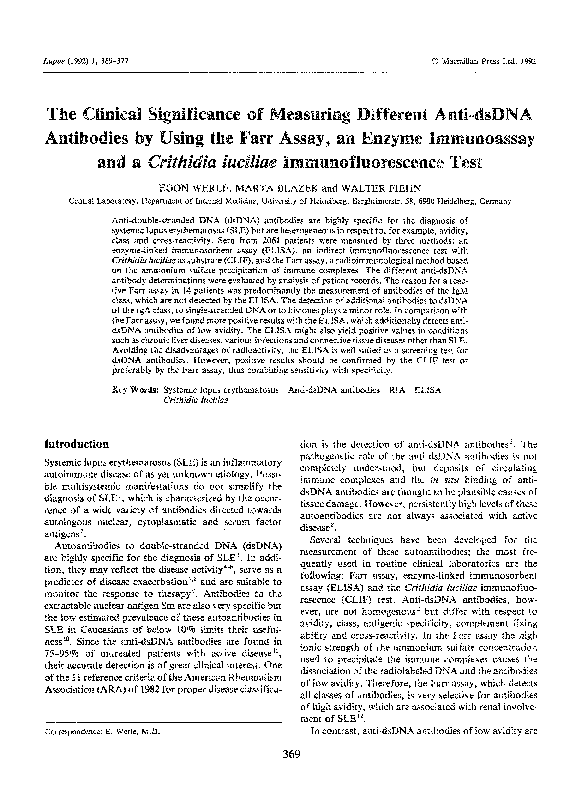 (PDF) The Clinical Significance of Measuring Different Anti-dsDNA ...