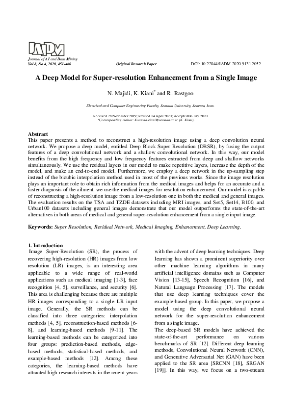 (PDF) A Deep Model for Super-resolution Enhancement from a Single Image