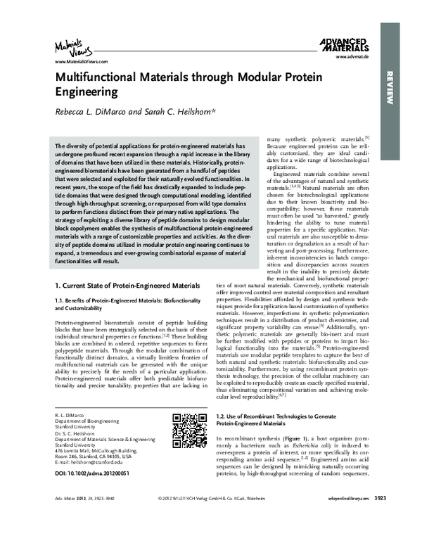 (PDF) Multifunctional Materials through Modular Protein Engineering