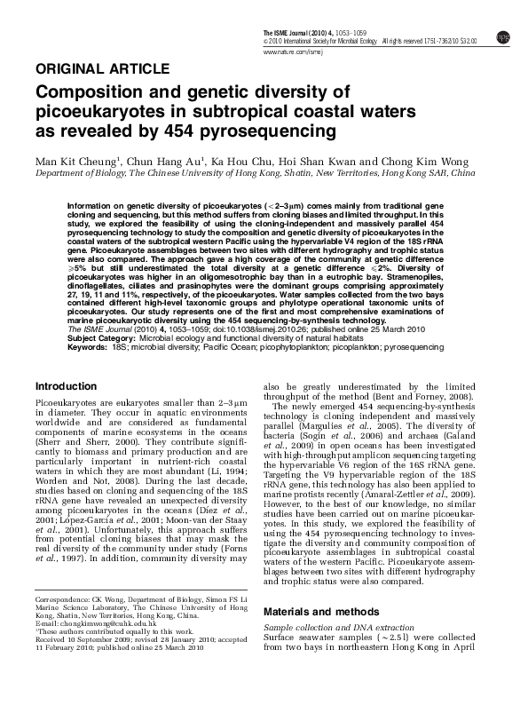 (PDF) Composition and genetic diversity of picoeukaryotes in ...
