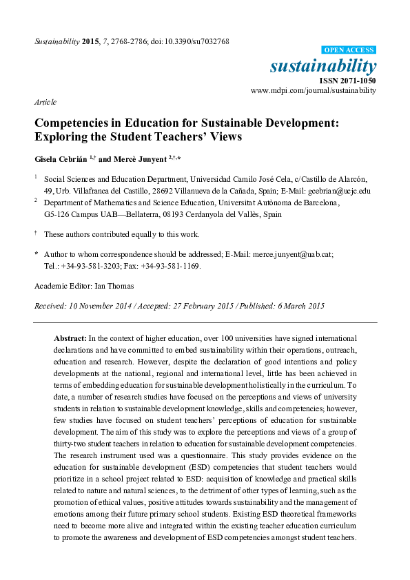 (PDF) Competencies in Education for Sustainable Development: Exploring ...