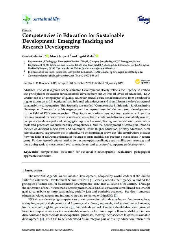 (PDF) Competencies in Education for Sustainable Development: Emerging ...