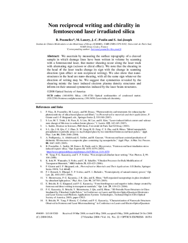 (PDF) Non reciprocal writing and chirality in femtosecond laser ...
