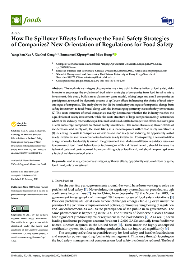 (PDF) How Do Spillover Effects Influence the Food Safety Strategies of ...
