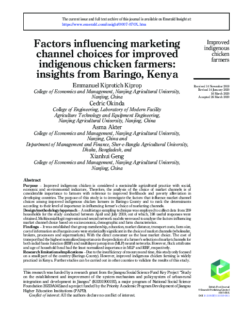(PDF) Factors influencing marketing channel choices for improved ...