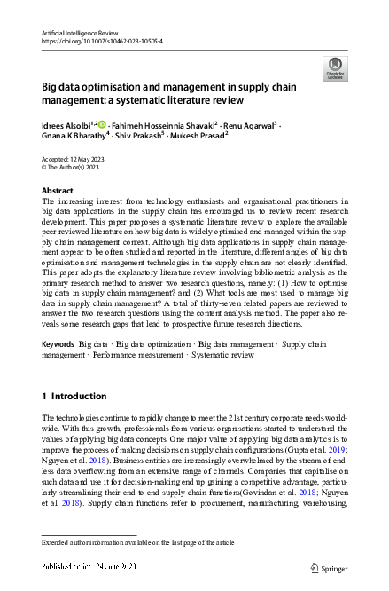 (PDF) Big data optimisation and management in supply chain management ...