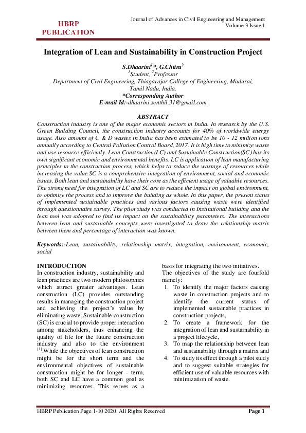 (PDF) Integration of Lean and Sustainability in Construction Project