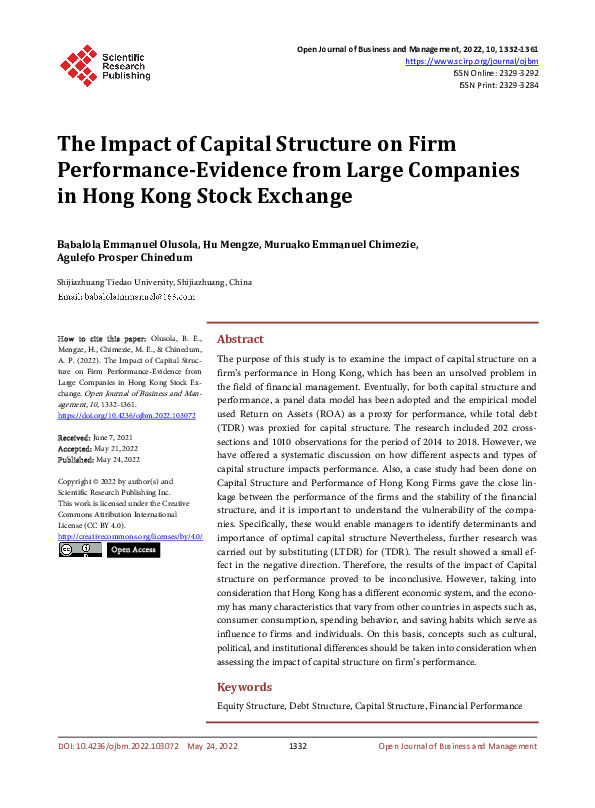 (PDF) The Impact of Capital Structure on Firm Performance-Evidence from ...