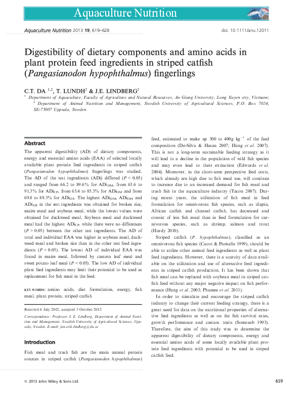 (PDF) Digestibility of dietary components and amino acids in plant ...