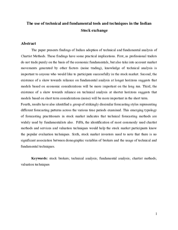 (DOC) The Use of Technical and Fundamental Analysis in the Stock Market ...