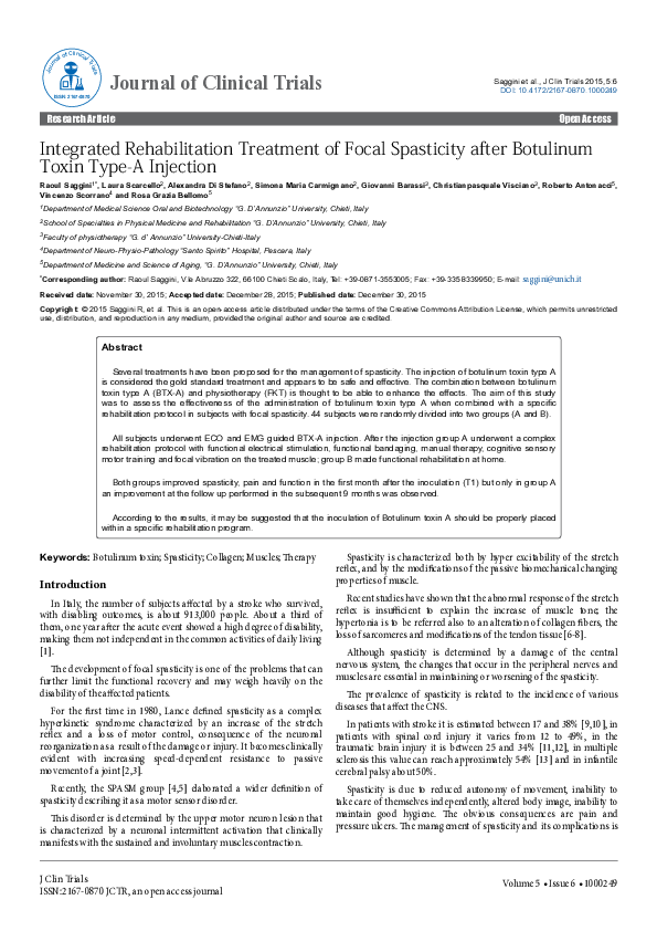 (PDF) Integrated Rehabilitation Treatment of Focal Spasticity after ...