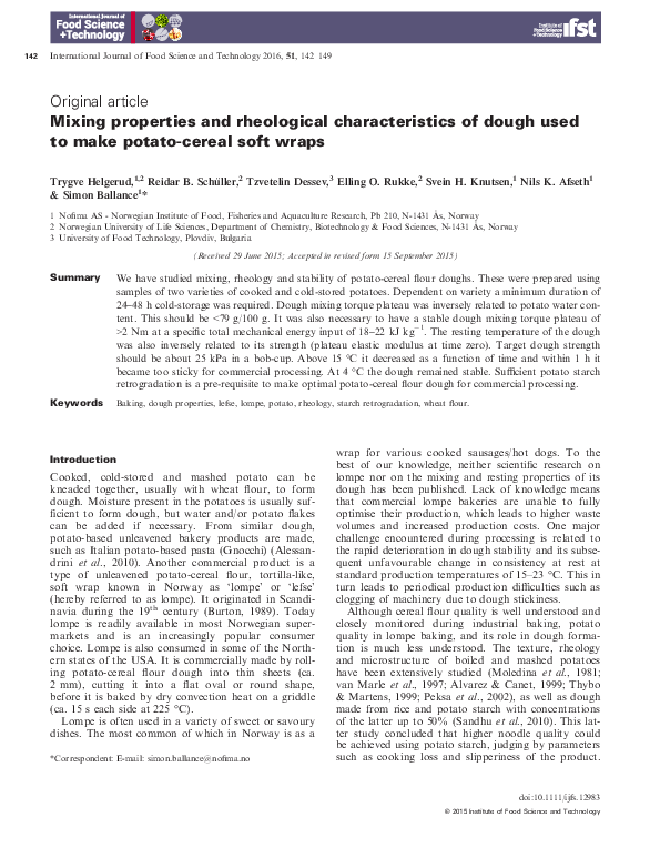 (PDF) Mixing properties and rheological characteristics of dough used ...