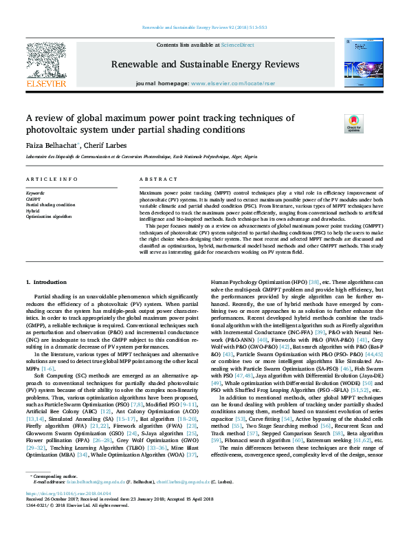 (PDF) A review of global maximum power point tracking techniques of ...