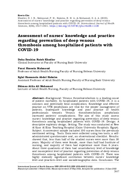 (PDF) Assessment of nurses' knowledge and practice regarding prevention ...