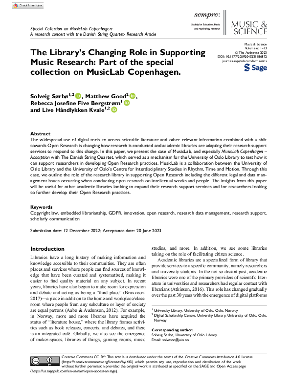 (PDF) The Library's Changing Role in Supporting Music Research: Part of ...