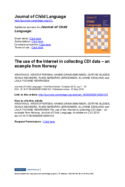 (PDF) The use of the Internet in collecting CDI data – an example from ...