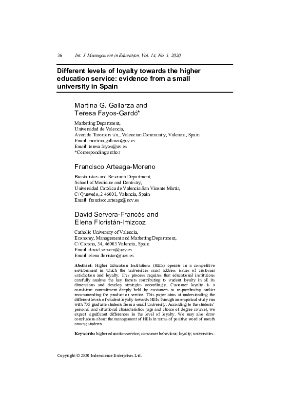 (PDF) Different levels of loyalty towards the higher education service ...