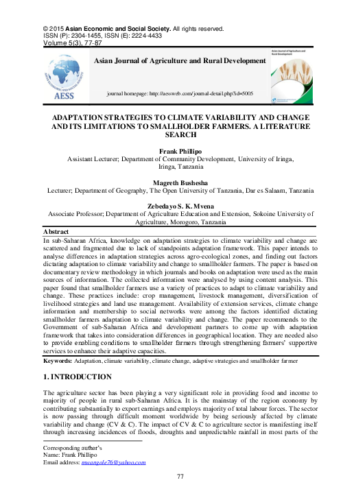 (PDF) Adaptation strategies to climate variability and change and its ...