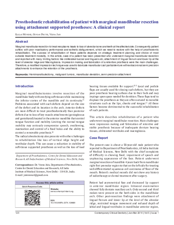 (PDF) Prosthodontic rehabilitation of patient with marginal mandibular ...