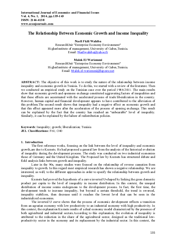 (PDF) The Relationship Between Economic Growth and Income Inequality