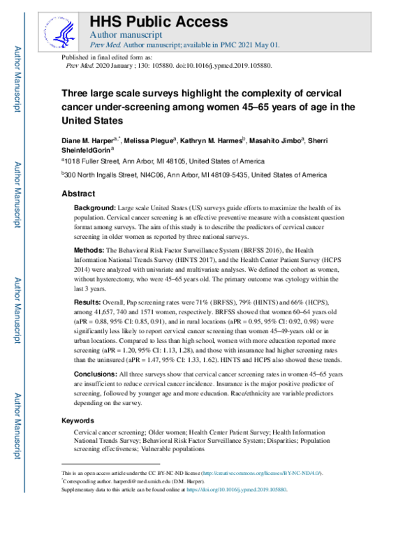 (PDF) Three large scale surveys highlight the complexity of cervical ...