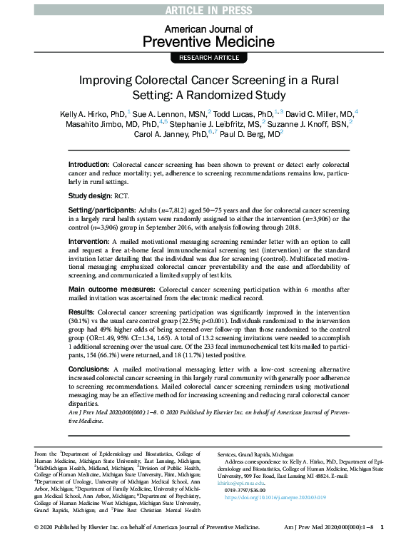 (PDF) Improving Colorectal Cancer Screening in a Rural Setting: A ...