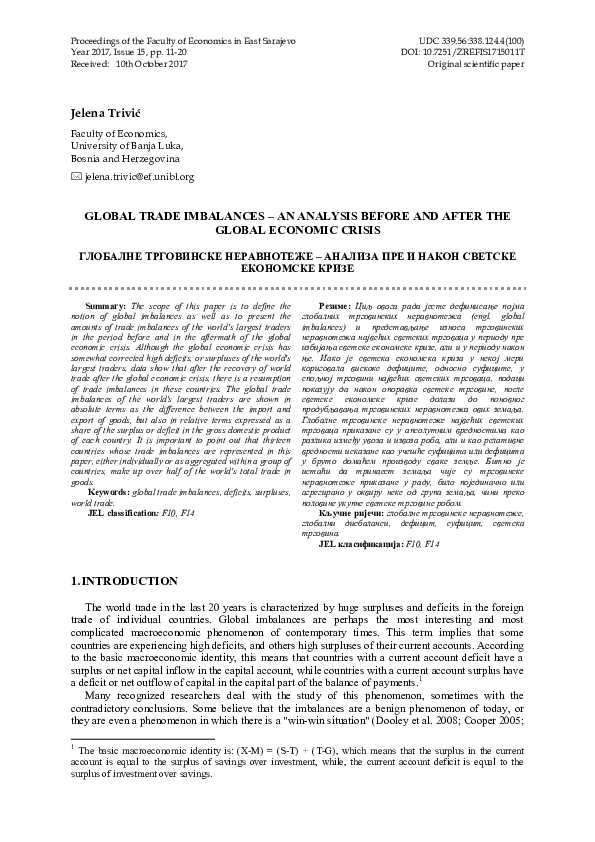 (PDF) Global Trade Imbalances – an Analysis Before and After the Global ...