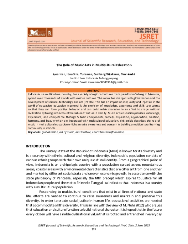 (PDF) The Role Of Music Arts In Multicultural Education