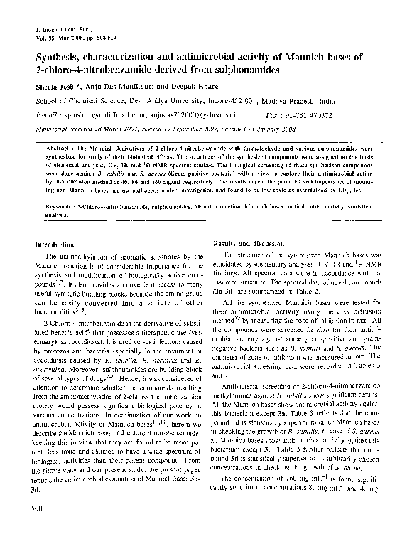 (PDF) Synthesis, characterization and antimicrobial activity of Mannich ...