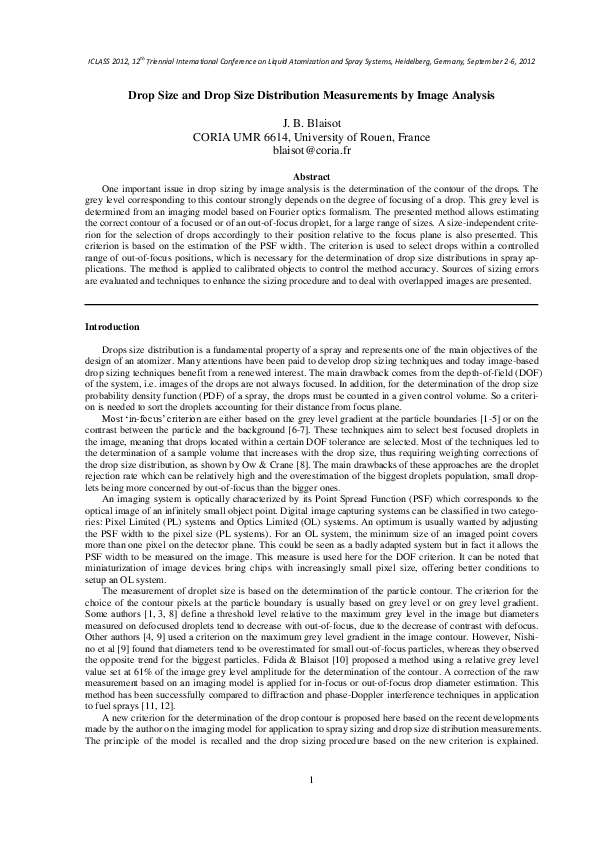 (PDF) Drop Size and Drop Size Distribution Measurements by Image Analysis