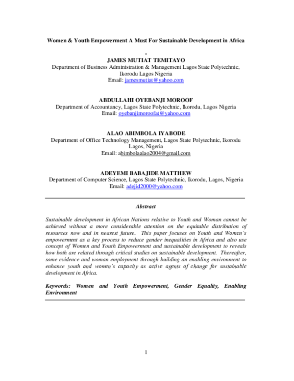 (PDF) Women & Youth Empowerment: A Must For Sustainable Development in ...