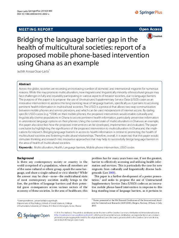 (PDF) Bridging the language barrier gap in the health of multicultural ...
