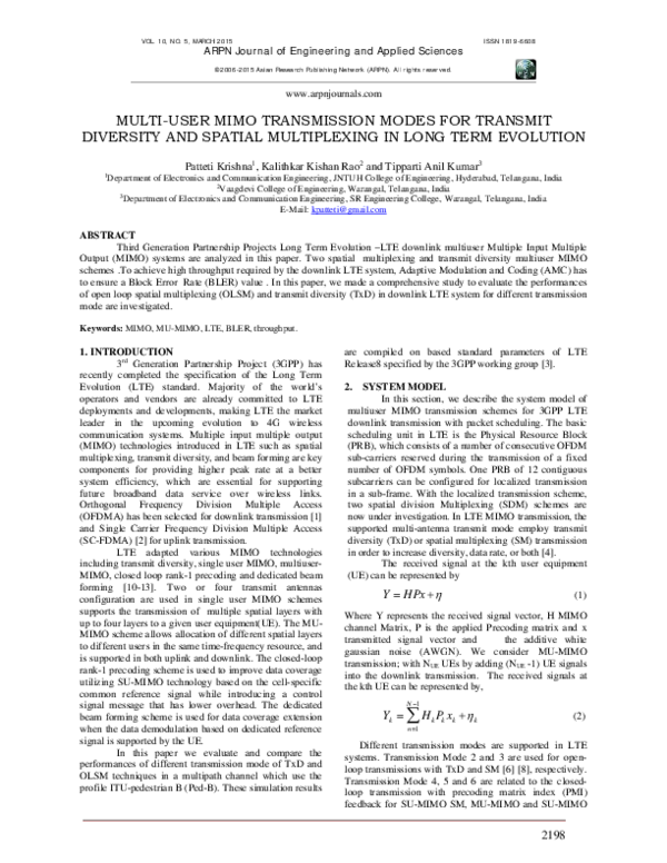 (PDF) Multi User Mimo Transmission Modes for Transmit Diversity and ...