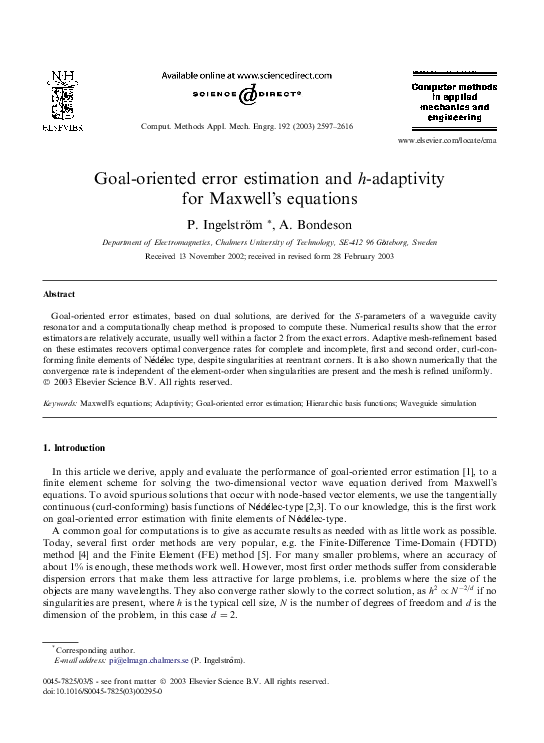 (PDF) Goal-oriented error estimation and h-adaptivity for Maxwell’s ...