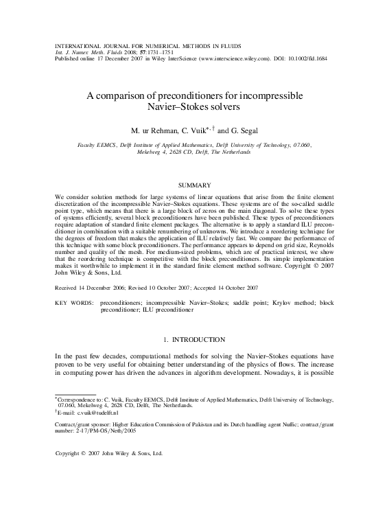 (PDF) A comparison of preconditioners for incompressible Navier-Stokes ...