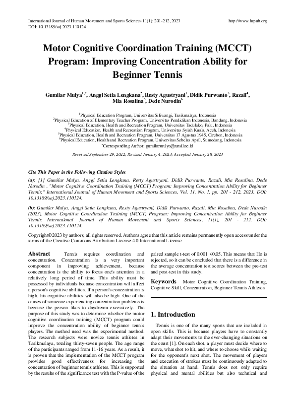 (PDF) Motor Cognitive Coordination Training (MCCT) Program: Improving ...