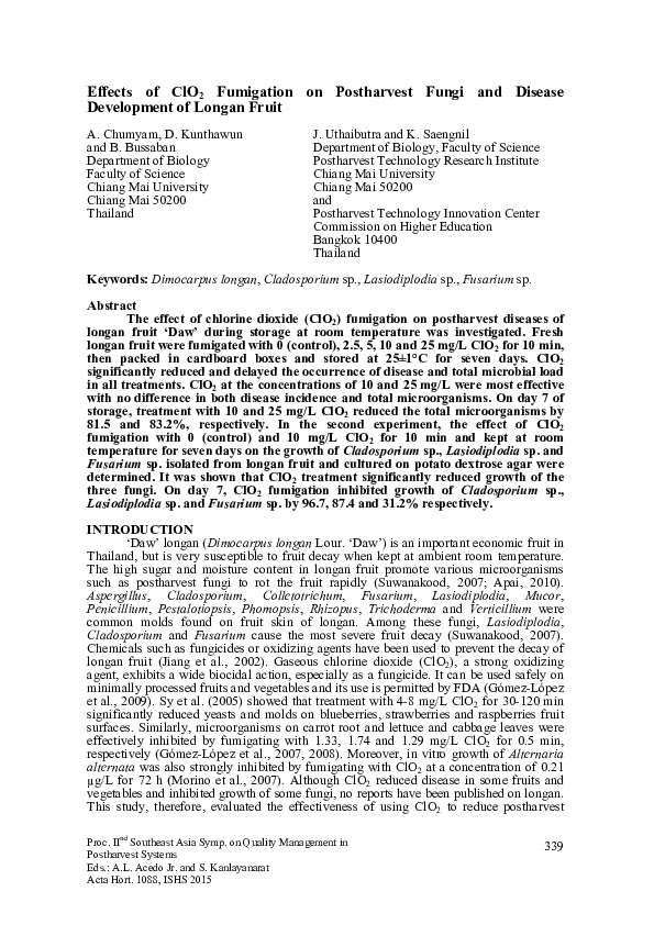 (PDF) Effects of CLO2 Fumigation on Postharvest Fungi and Disease ...