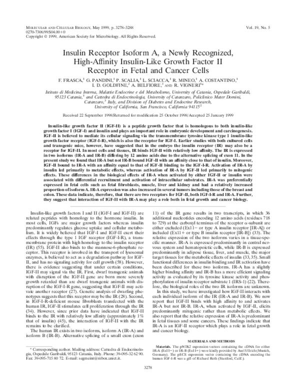 (PDF) Insulin Receptor Isoform A, a Newly Recognized, High-Affinity ...