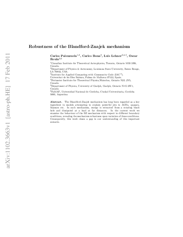(PDF) Robustness of the BlandfordZnajek mechanism Carles Bona