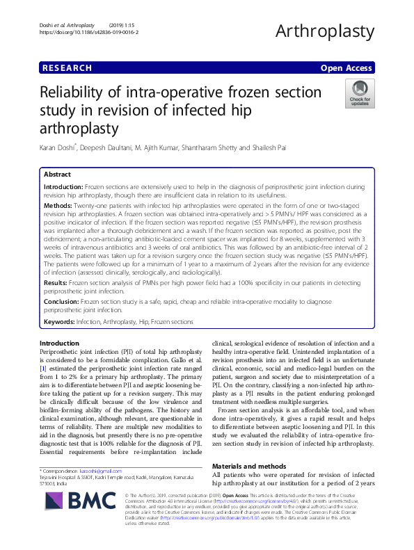 (PDF) Reliability of intra-operative frozen section study in revision ...