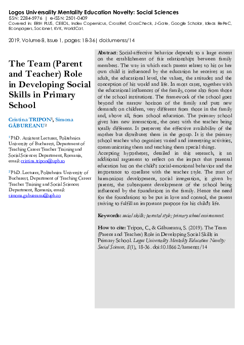 (PDF) The Team (Parent and Teacher) Role in Developing Social Skills in ...