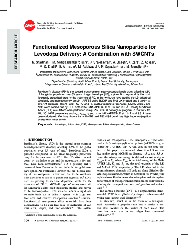 (PDF) Functionalized Mesoporous Silica Nanoparticles as Carriers for ...