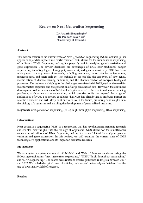 (PDF) Review on Next Generation Sequencing