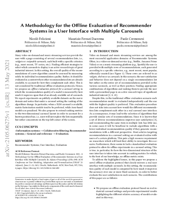 (PDF) A Methodology for the Offline Evaluation of Recommender Systems ...