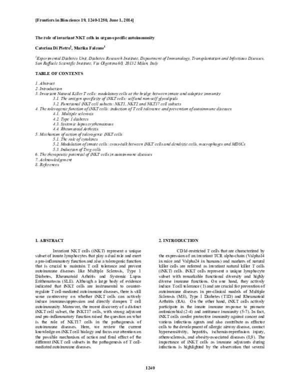 (PDF) The role of invariant NKT cells in organ-specific autoimmunity