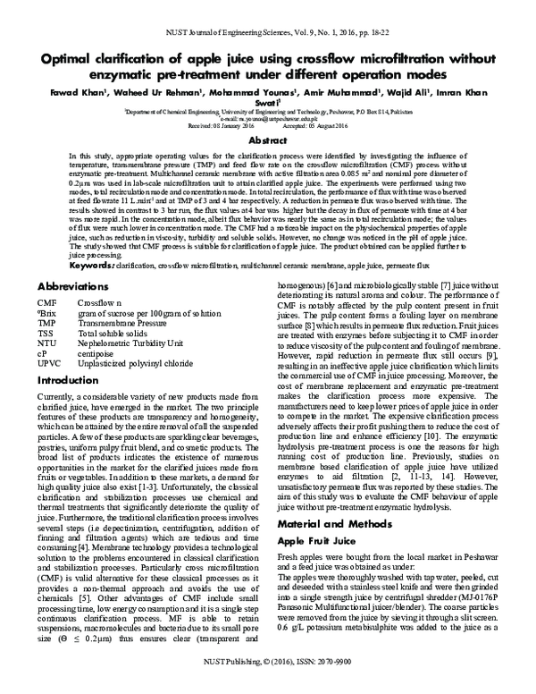 (PDF) Optimal clarification of apple juice using crossflow ...