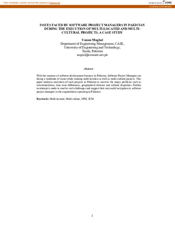 (PDF) Issues faced by software project managers in Pakistan during the ...